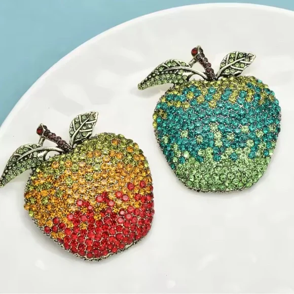 Betsey Johnson Apple Green Red Crystal Brooch - Picture 7 of 9